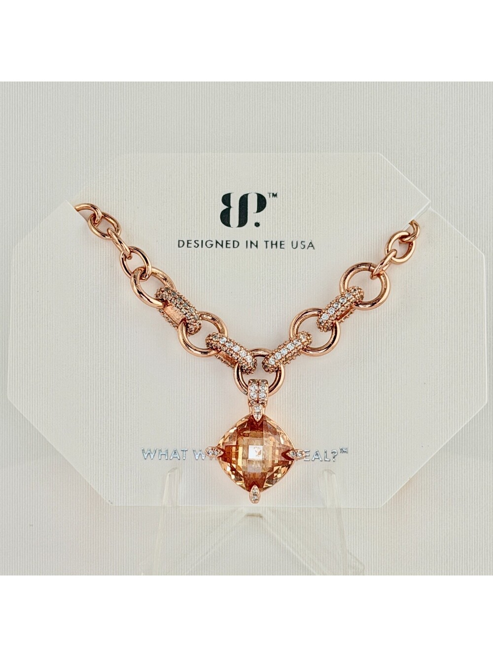 Bomb Party November Necklace "Luxe In Love" Amber Topaz on Rose Gold HTF